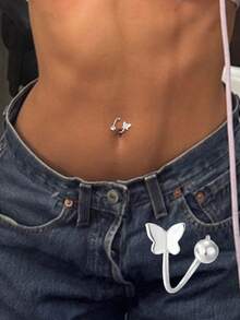 1 PIEZA Piercing de ombligo versátil de mariposa S925, simple y exclusivo con cierre de rosca, un piercing de ombligo pequeño, dulce y de moda, versátil para damas - Clavo de ombligo único - Ver 1