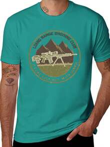 S~5XL Classic  Cotton Tee | Unisex American Size | 180gsm Fabric | Men's Vintage Military Sniper Graphic T-Shirt Funny Long Range Shooting Design Casual Wear Gift For Gun Enthusiasts Print | Beach & Casual Wear - 藍綠色 - 查看 1
