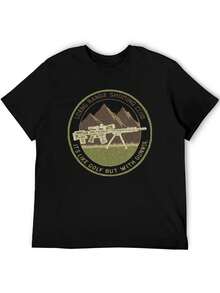 S~5XL Classic  Cotton Tee | Unisex American Size | 180gsm Fabric | Men's Vintage Military Sniper Graphic T-Shirt Funny Long Range Shooting Design Casual Wear Gift For Gun Enthusiasts Print | Beach & Casual Wear - 黑色 - 查看 4