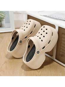 女士厚底穿孔一脚蹬凉鞋，2025 年夏季新品，EVA 沙滩鞋，厚底，防滑，包头，可两穿人字拖 - 卡其色 - 查看 13