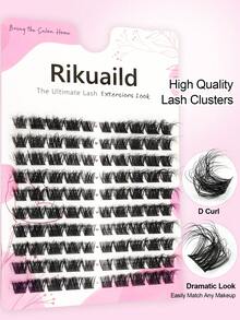 Rikuaild 100pcs D-Curl Fluffy Cluster False Eyelashes, 3D Thick & Dense Lash Clusters, 9-15mm Individual Soft Fan-Shaped Natural Look False Lashes, DIY Eyelash Extension, Lash Clusters, Individual Fake Lashes - D - View 2
