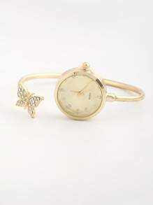 全新时尚女士蝴蝶手链表钻石切割玻璃水钻表盘石英表手链表礼物 - 均碼 - 查看 13