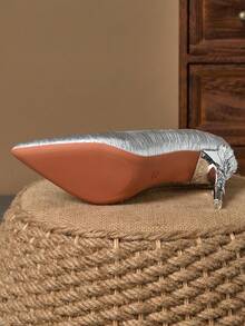 女士尖头套脚时尚9厘米细高跟休闲百搭派对礼服鞋 - 銀色 - 查看 8