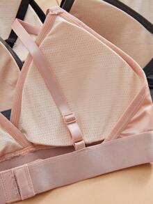 3件套女士夏季法式三角杯真丝文胸，无钢圈，可拆卸胸垫，可调节肩带，休闲简约，日常百搭纯色深V文胸 - 彩色 - 查看 5