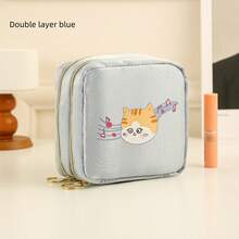 1pc Cartoon Cat Double-Layer Sanitary Pad Storage Bag, Lipstick Foundation Eyeshadow Cosmetic Organizer Bag, Large Capacity Portable Feminine Hygiene Pad Pouch, Wallet, Purse In Purse, Valentine's Day Gift, Back To School - Multicolor - View 13
