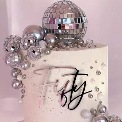 10pcs Silver Disco Ball Cake Toppers - Perfect For 70s Disco Theme Parties, Birthdays And Cakes - Feather-Free, Glass Material