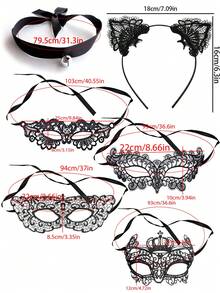 D EXCEED 2/3/4/5 pièces Ensemble de serre-tête à oreilles de chat en dentelle, masque pour les yeux et collier à clochette pour femmes - pour le cosplay d'anime, les fêtes d'Halloween - Multicolore - Voir 9