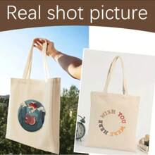 简约自然空白手提帆布袋，可用于绘画、缝纫、贴纸、DIY，也可作为野餐收纳袋、日常考勤手提袋、礼品袋、礼品包装艺术项目使用，适合缝纫爱好者，结构坚固。