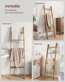 VASAGLE Blanket Ladder Decorative Farmhouse For The Living Room, 5-Tier Ladder Shelf, Ladder Rack For Storage And Decor, Honey Brown ULLS018K41 - 棕色 - 查看 5