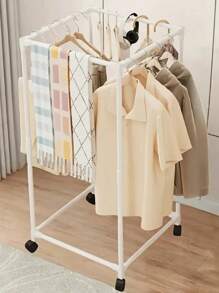 6-Sided Rotating Clothes Rack With Wheels - Sturdy Metal Tube, Freestanding Hanger, Portable Design, Efficient Clothing Storage And Display, Black/White, Laundry Room Organizer | Hexagonal Design | Metal Structure, All-Season Laundry Organizer | Hexagonal Shape - Multicolor - View 18