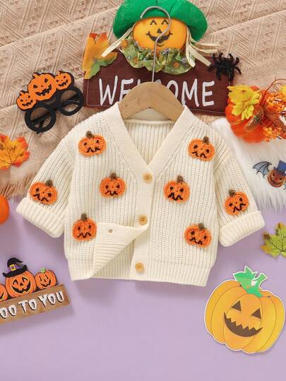 Autumn/Winter New Baby Halloween Cardigan Sweater, Handmade Pumpkin Decor, Comfortable Versatile Holiday Style
