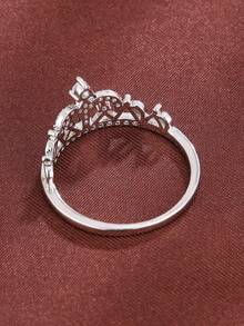 1pc Elegant Crown Shaped Cubic Zirconia Ring For Women - 56306 Silver + White - View 2
