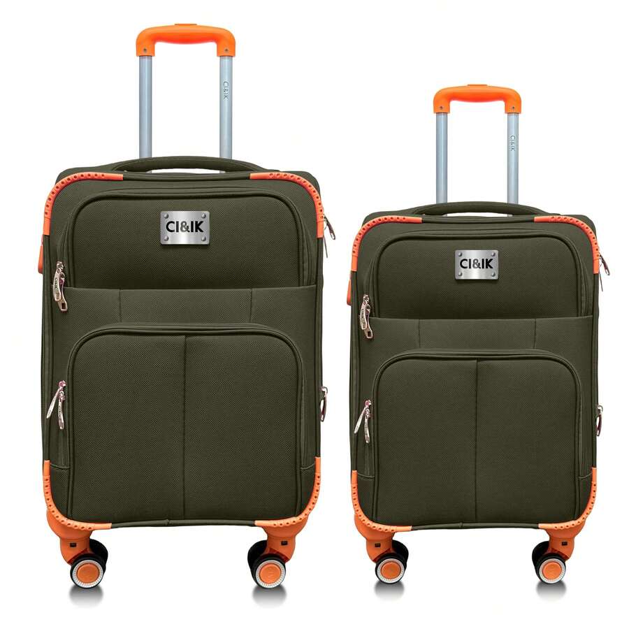 Set Of 2 Travel Suitcases, 20 And 18 Inches, With Rigid Wheels And A Lock. - 綠卡其色 - 查看 1