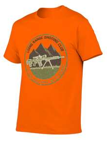 S~5XL Classic  Cotton Tee | Unisex American Size | 180gsm Fabric | Men's Vintage Military Sniper Graphic T-Shirt Funny Long Range Shooting Design Casual Wear Gift For Gun Enthusiasts Print | Beach & Casual Wear - 橘色 - 查看 2