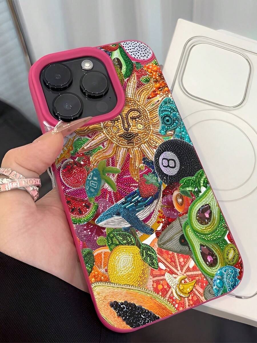 Colorful Beaded Fruit Collage Pattern Design TPU Case Suitable For X/Xs/Xsmax/11/11pro/11promax/12/12 Pro/12 Pro Max/13/13 Pro/13 Pro Max/14/14 Pro/14 Pro Max/15/15 Pro Max/15 Pro/16/16 Pro/16 Pro Max,Offering Durable Drop Protection With A Simple Yet Attractive - 玫紅色 - 查看 1