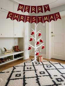 1pc Merry Christmas Pull Banner - Retro Xmas Flag For Fireplace Decor, Tree Backdrop & Holiday Party Styling Hanging Decoration - Multicolor - View 10