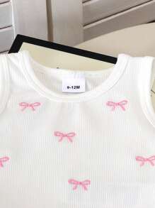 Set de 3 piezas de ropa para niñas pequeñas, con blusa perlada elegante, chaleco bordado con lazo y pantalones de mezclilla, para primavera/otoño - Púrpura malva - Ver 5