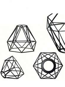 1pc Vintage Iron Lamp Shade, Metal Retro Style Birdcage Pendant Light Fixture For Hotel, Cafe - Black - View 3