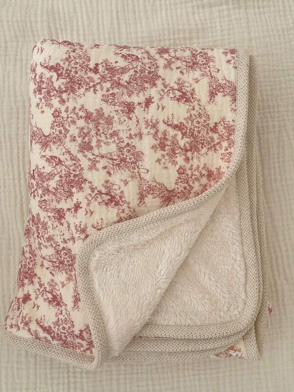 1pc Reversible Crochet Edged Cotton Double-Layer Warm Blanket, Suitable For Babies And Adults, Infants And Toddlers