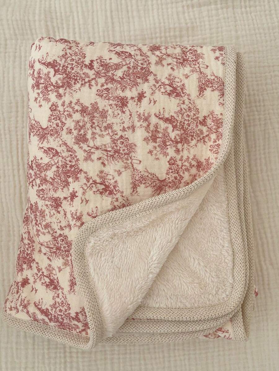 1pc Reversible Crochet Edged Cotton Double-Layer Warm Blanket, Suitable For Babies And Adults, Infants And Toddlers