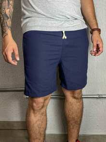 Men's Linen Bermuda Shorts With Drawstring - Xanh đậm - Xem 1