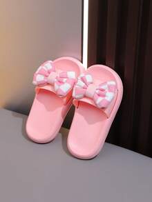 1双夏季新款蝴蝶结软底儿童女童幼儿家居拖鞋，旅行必备，儿童拖鞋 - 粉色 - 查看 4