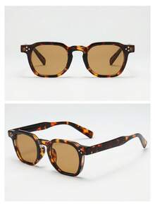 1pc Unisex Oval Small Frame High Quality Personalized Minimalist Fashion Glasses, Suitable For Casual, Travel, Party, Beach, Daily Decoration - Tortoise Shell Frame Tea - View 5