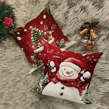 4pcs Christmas Pillow Covers, Cute Santa Claus & Snowman Design, Gift Box & Christmas Tree Pattern, Minimalist & Adorable Peach Velvet Single-Sided Printed Cushion Covers With Zipper Closure, No Pillow Insert Included, Suitable For Christmas & Winter Holiday Decor On Sofa, Bed, Chair, Bedroom, Living Room, Patio