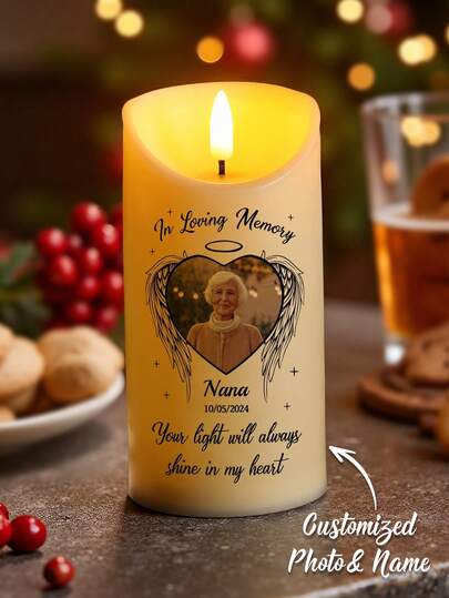 1pc Personalized Commemorative LED Candles, Customized Photos And Names, Paying Tribute To Loved Ones, Beautiful And Realistic Candlelight Effects, Commemorative Precious Moments, Condolence Gifts, Family Gifts, Valentine's Day, Valentine's Day Decor Birthday Graduation,Multi-Functional, Anti-Mold,Ornamental,Reusable,Exquisite,Stylish,High-Quality,Adorable,Modern,Custom,Unique,Personalized,Ideal Gifts For Him,Ideal Gifts For Her,Her,Boyfriend,Girlfriend,Dad,Mom,Family,Friends,Son,Daughter,Kids,For Anniversaries,For Birthdays,For Housewarming,For Graduation,Kitchen,Dining Room,Bedroom,Office,Living Room,Home,Garden,Tea Room