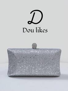 Elegant Women's Silver Sequin Evening Clutch - Polyester Lining, Shimmering Glamorous, Sophisticated Evening Clutch Bag With Metal Chain, Perfect For Parties, Weddings, Galas, Cocktail Events - Dazzling Handbag With Detachable Metal Strap
