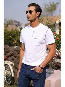 Henley Shirts Slim Fit Button T-Shirthalloween - 白色 - 查看 11