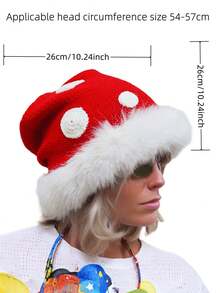 1 Piece Beautiful Ladies' Hat Thick Knitted Warm Hat With Faux Fur Trim & Polka Dots - Cozy Winter Headwear For Women