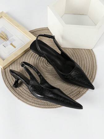 Fall/Winter 2025 4cm Black High Heel Pumps, Pointed Toe Party Dress Shoes, Slip-On Stilettos, Pointed Toe High Heels For Women,Kitten Heels,Elegant,Elegant