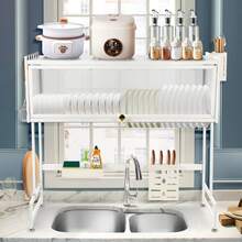 Dish Drainer, 3-Tier Stainless Steel Dish Drainer With Drip Tray, Dish Drainer With Cup Holder, Dish Dryer For Kitchen Counter - White-85*28*77cm - View 5