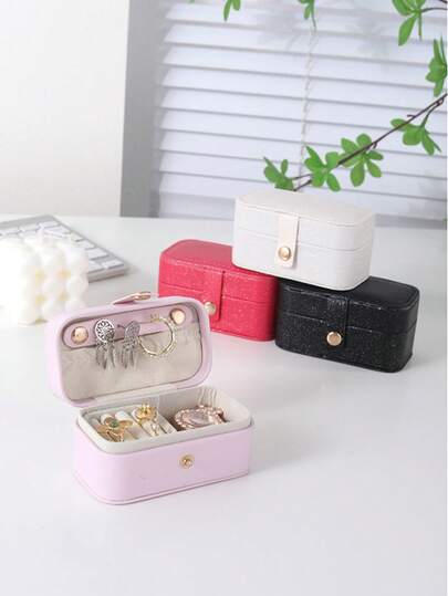 1pc Unisex Mini Jewelry Box, Travel Portable Accessory Storage Box For Earrings, Necklaces, Rings, Suitable For Going Out, School, Office, Daily Use