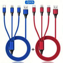 Cable de carga trenzado USB 3 en 1 compatible con iPhone/Tipo-C/Micro USB compatible con iPhone 14 13 12 11 Pro Max Xs Max, compatible con Samsung, Redmi, OnePlus, compatible con Xiaomi, teléfonos móviles Android, cámara, MP3, adaptador universal de poliamida