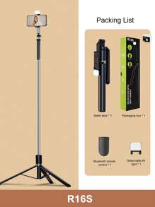 170cm/ 66.9-Inch Remote Control Bluetooth Alloy Selfie Stick Mobile Phone Stand, LED Fill Light, Suitable For Shooting Video, Recording Life, Telescopic, 360° Rotation, Anti-Shake, Folding Portable Three-Legged Handheld/Ground Selfie Stick