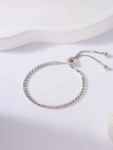 1pc Adjustable Luxury Crystal Embellished Bracelet - Silver - View 2