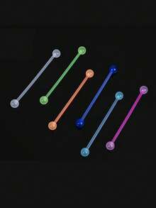 6 Stücke nachleuchtende einfarbige Acryl Ohrstecker, Bonbonfarben lange Schaft Doppelkugel weiche Schaft Zungenpiercing, Unisex