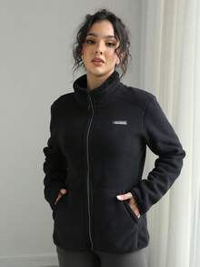 Women's Outdoor Casual Warm Thick Jacket, Fashionable Loose Long Sleeve Jacket Suitable For 5-20 Years Old, Autumn/Winter, Fleece Material, Suitable For Skiing And Other Sports - Black - View 3