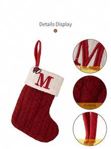 1 جورب عيد الميلاد مُحبك مع حرف أولي، جوارب عيد الميلاد المُحبكة بالحرف الأولي، جوارب عيد الميلاد، جورب أحمر معلق للأعياد للمدفأة، جوارب معلقة على المدفأة في عيد الميلاد باللون الأحمر البرغندي المُحبك، ديكورات عيد الميلاد، ديكور غرفة الشتاء، هدايا عيد الميلاد، ديكورات المنزل في عيد الميلاد