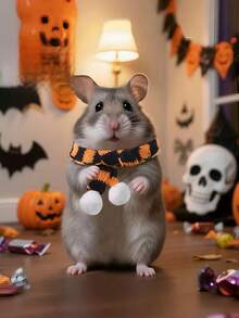 Cute Pet Hat & Knitted Scarf, Suitable For Pet Halloween Costume, Daily Wear And Decoration