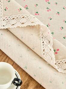 1pc Cartoon Cherry Print Tablecloth, Vintage American Country Style Lace Edge, Multipurpose Cover For Dining Table, Kitchen, Coffee Table, Microwave, Cabinet, Daily Use, Holiday Party, Photography Background, All Season - Multicolor - View 12