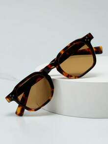1pc Unisex Oval Small Frame High Quality Personalized Minimalist Fashion Glasses, Suitable For Casual, Travel, Party, Beach, Daily Decoration - Tortoise Shell Frame Tea - View 3