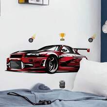 Red Sports Car Cartoon Wall Sticker, Suitable For Hotel, Homestay, Office, Bedroom, Living Room Wall Decor, Self-Adhesive And Removable - Multicolor - View 13