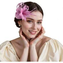 Fascinators Hats Women,Tea Party Fascinator Hair Clip With Feathers Wedding,Derby Hats Headbands - Ha9582-粉紅色 - 查看 1