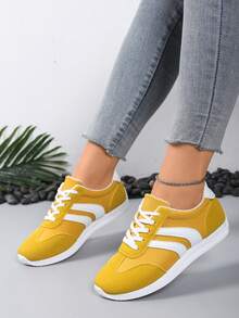 Giày thể thao chó chăn cừu Đức mới cho nữ, đế bằng, nhẹ, giày thể thao thường ngày, chạy bộ, thời trang đa năng, phối màu, bền, chống trượt, thoáng khí, cỡ lớn - Màu vàng - Xem 2