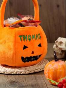 Personalized Halloween Gift Basket - Customized Pumpkin Bucket, Embroidered Name, Halloween Trick Or Treat Bag, Halloween Gift, Gift For Him, Halloween Party Decoration, Glow In The Dark, Reusable - Multicolor - View 5