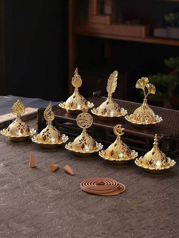 金属材质镀金制作迷你家用香薰炉装饰香炉，适用于节日庆祝、卧室、书房、瑜伽等。