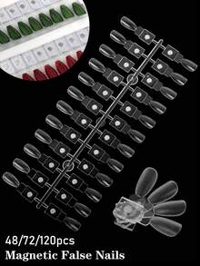 48/72/120pcs Removable Almond Nail Magnetic Display Color Card ,Nail Polish Swatch False Nail Display Card,Magnet Design,Strong Adsorption,Acrylic Display Board Nail Polish Adhesive Training Practicing Tool TipsPortable Detachable Display For Studios And Nail Enthusiasts - Multicolor - View 1